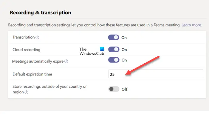 Change Teams Meetings Recordings Expiration