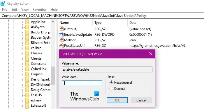 disable java update windows 11