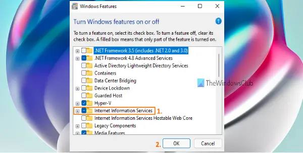 enable IIS Manager Windows Features