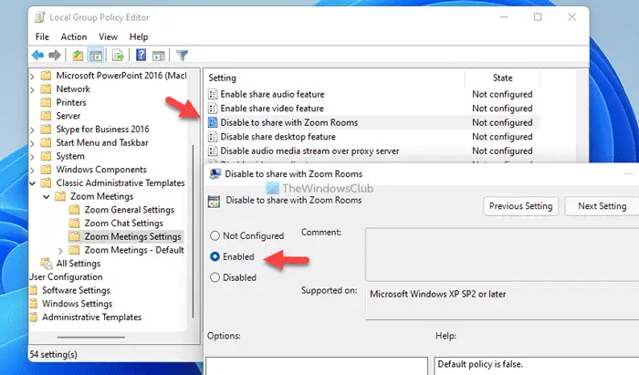 How to enable or disable Share to Zoom Rooms on Windows 11/10 