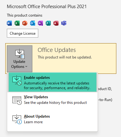 enable office updates