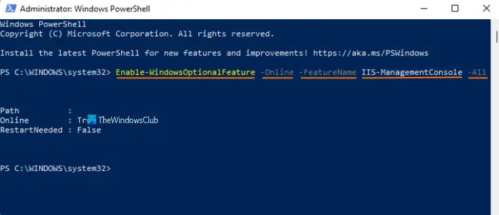 install IIS Manager using PowerShell