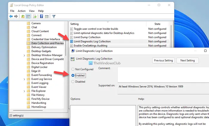 How to limit Diagnostic Log Collection in Windows 11/10