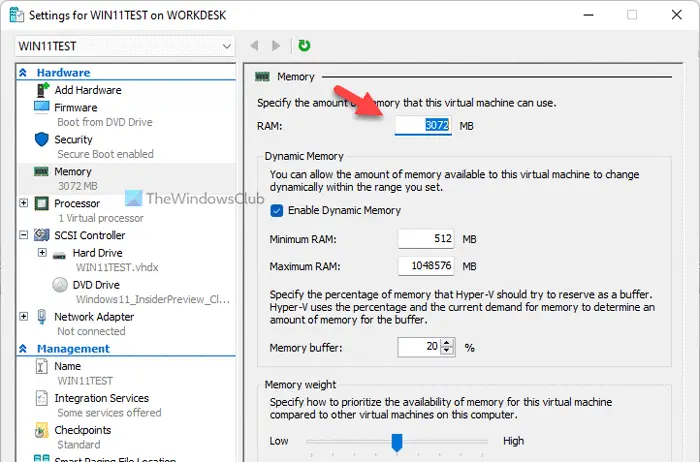 Not enough memory in the system to start the virtual machine