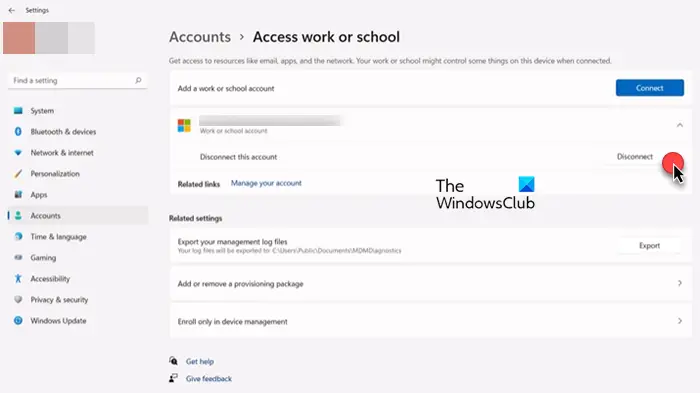 remove Work or School account