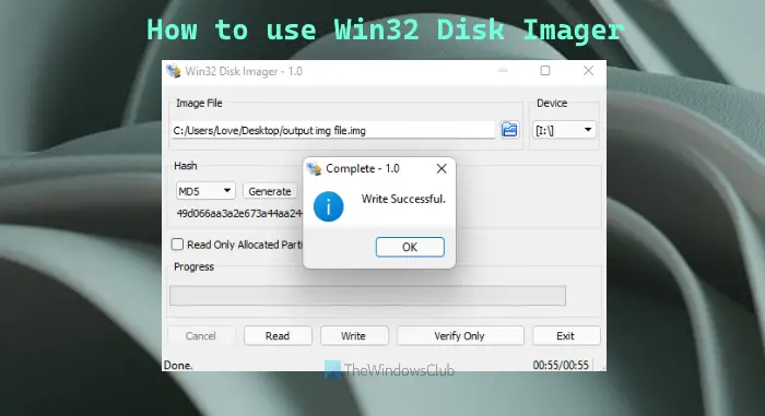 using Win32 Disk Imager tool