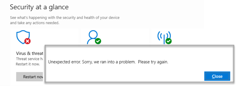 virus and threat protection windows 10 not working