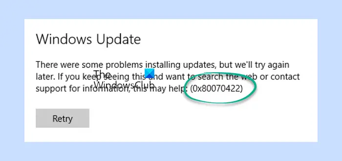 0x80070422 windows update error