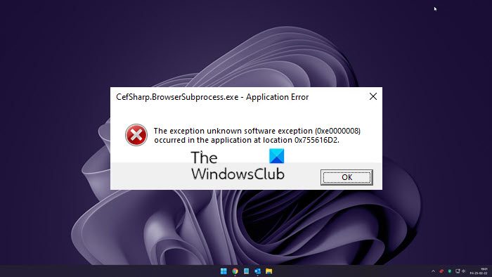 CefSharp.BrowserSubprocess.exe application error