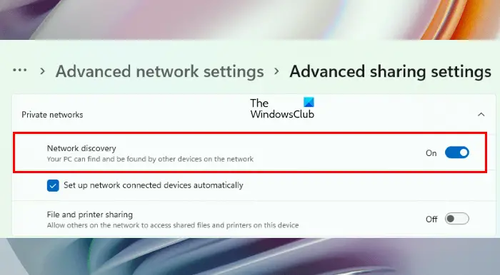 Check Network Sharing settings Windows 11