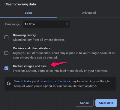 Clear Google Chrome Cache Data