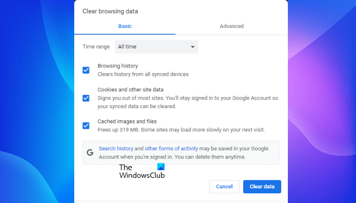 Clear browsing data in Chrome