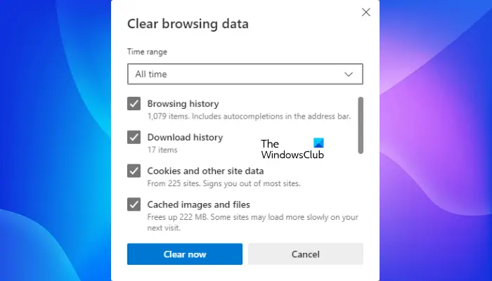 Clear browsing data in Edge