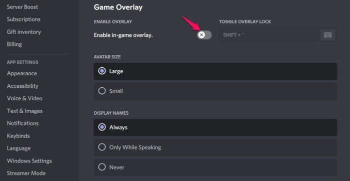 Disable Discord Overlay Feature