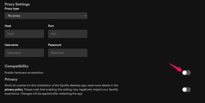 Disable Hardware Accelaration on Spotify