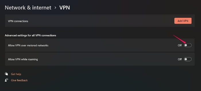 Disable VPN