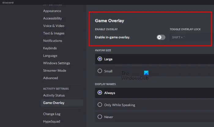 Disable in-game Overlay in Discord