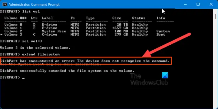 Diskpart The device does not recognize the command