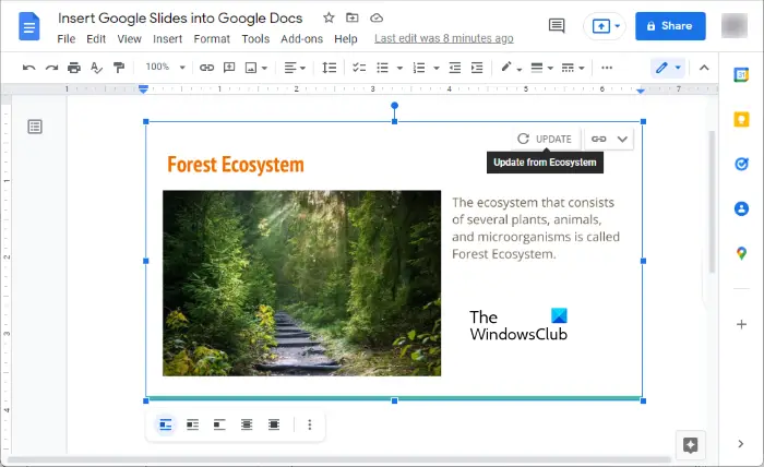 Embed live slide in Google Docs