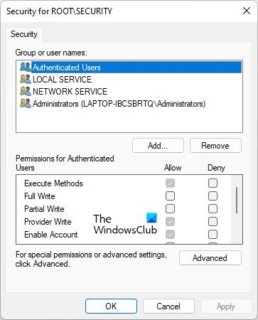 Enable permissions for WMI Control