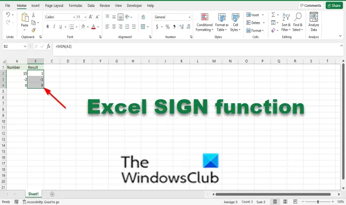 Excel SIGN function