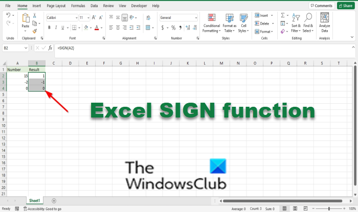 Excel SIGN function