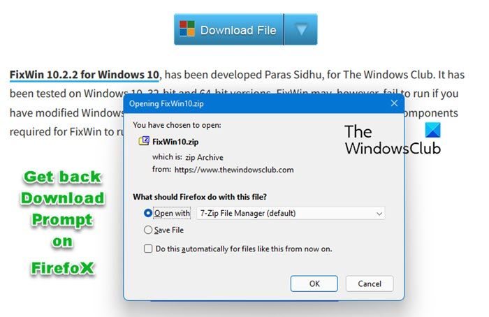 Get back Download Prompt on Firefox