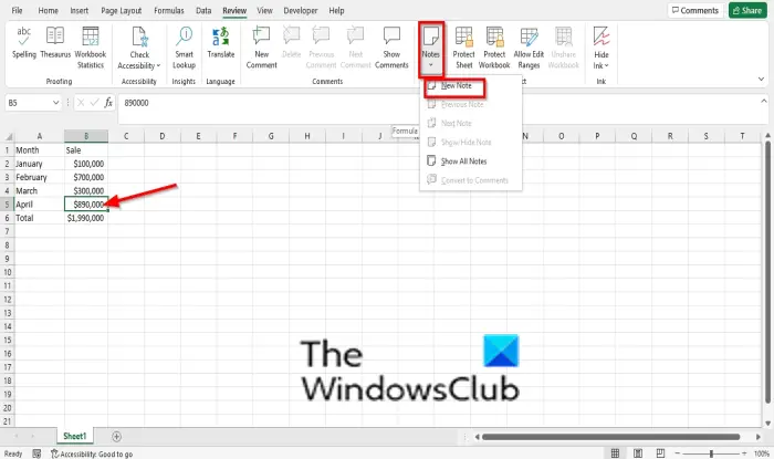 How to add, insert and use Notes in Excel