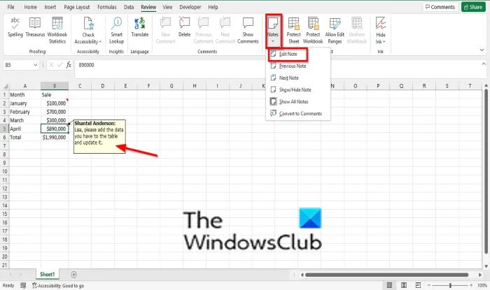 comment mettre une note sur une cellule excel