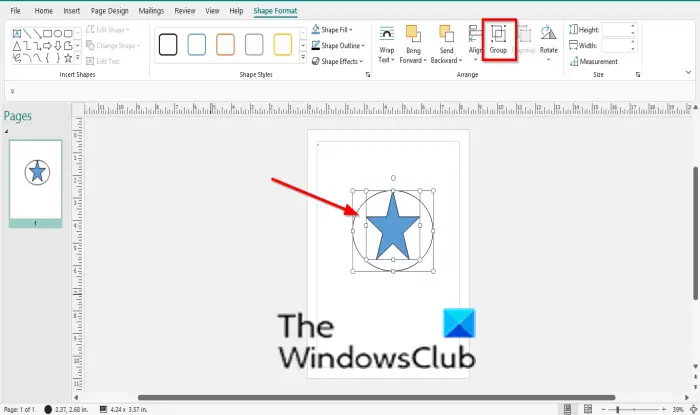 How to merge Shapes in Publisher using Group and Ungroup feature