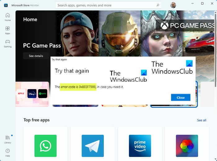Microsoft Store Error Code 0x803F7000