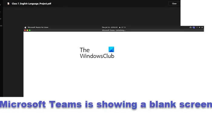 Microsoft Teams is showing a blank white or black screen