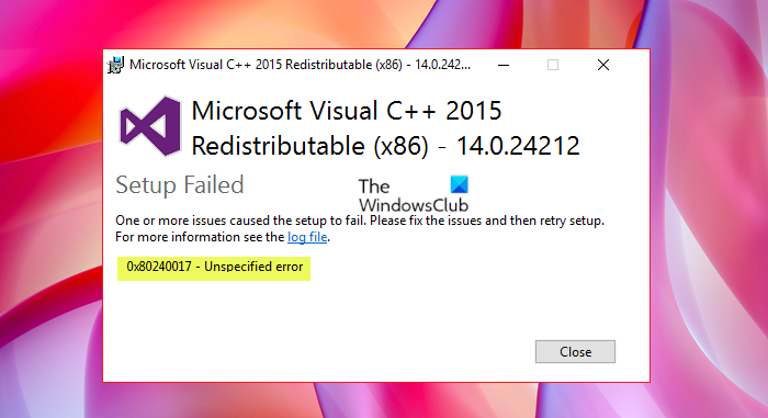 Erreur D'installation Non Spécifiée De Microsoft Visual C++ 0X80240017 Erreur D'installation Non Spécifiée De Microsoft Visual C++ 0X80240017