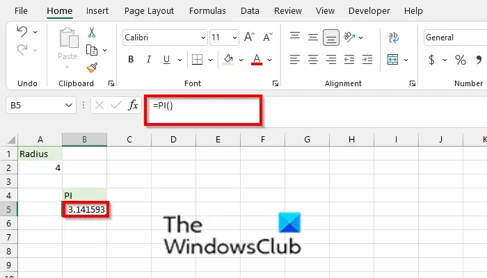 How to use the PI function in Excel