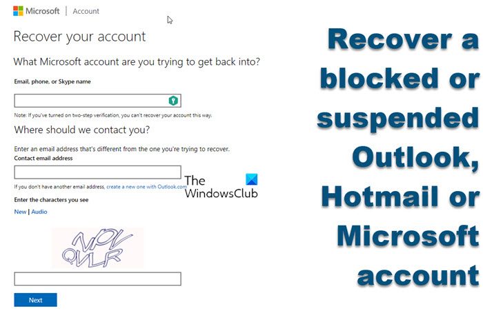 Recover a blocked or suspended Outlook, Hotmail or Microsoft account