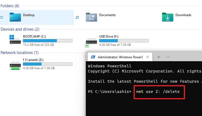 Remove Network Drive in Windows Command Prompt
