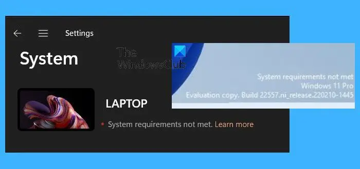 Entfernen Sie die Benachrichtigung „Systemanforderungen nicht erfüllt“ unter Windows 11