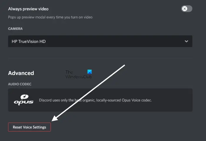 Reset Voice Settings in Discord in browser