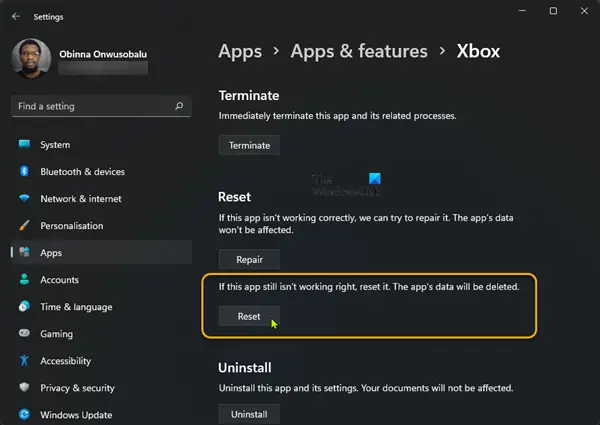 Reset/Reinstall Xbox app