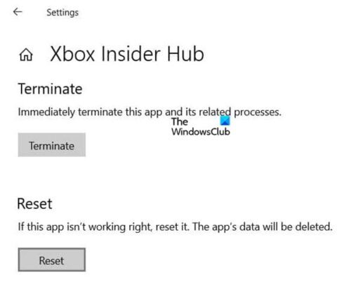 Reset Xbox Insider Hub app