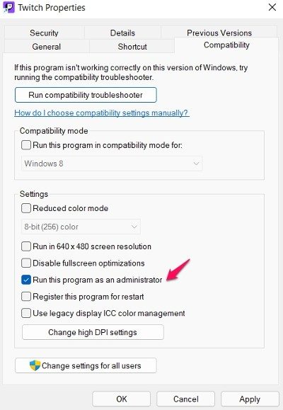Run this program as administrator Twitch