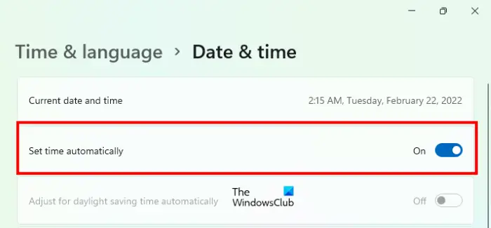 Set time automatically in Windows 11