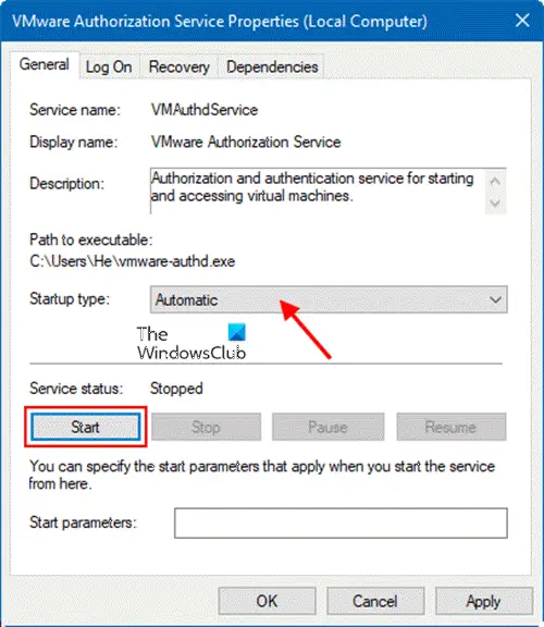 Start the VMware Authorization Service