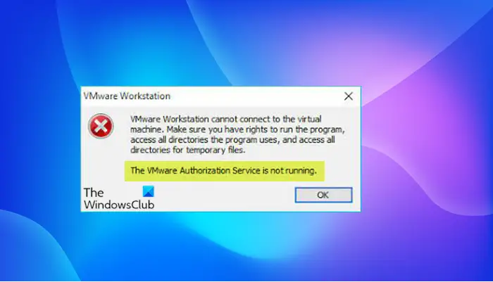 The VMware Authorization Service is not running