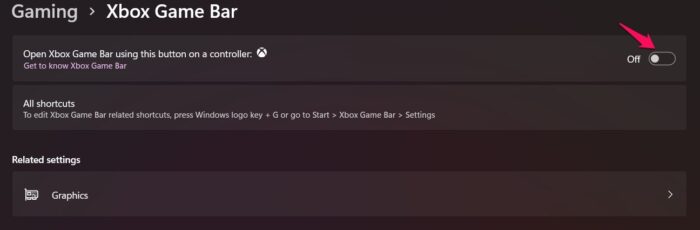 Toggle Off Xbox Game Bar