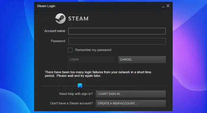 Too many login failures Steam error