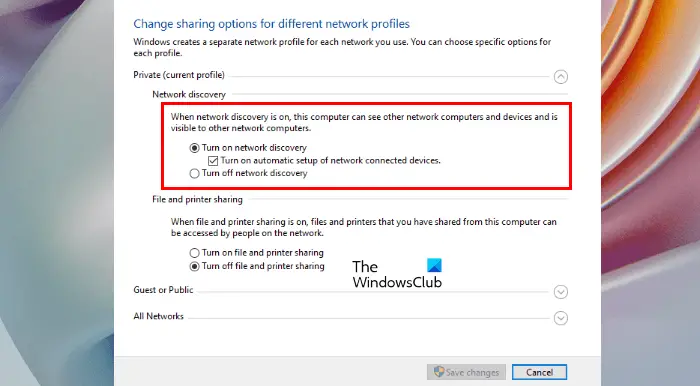 Turn on Network Discovery Windows 10