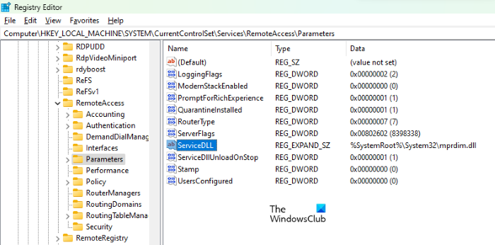 Verify ServiceDll Value in Parameters key