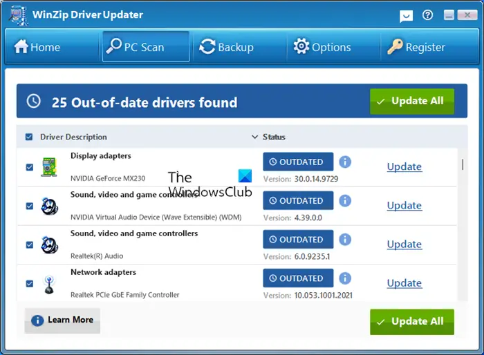 WinZip Driver Updater Free version for Windows 11/10 PC