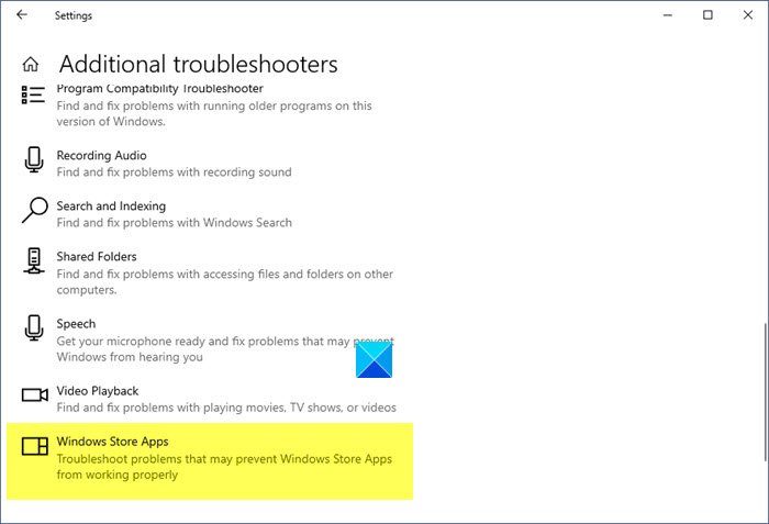 Windows Store Apps Troubleshooter - Windows 10